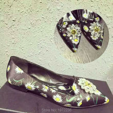 Luxury Designer Brand Black Flower Print Rhinestone Satin Women Zapatos Mujer Pointed Toe Flats shoes single Shoes ladle shoes