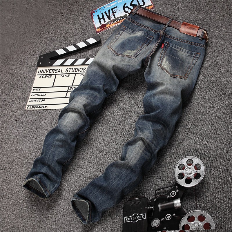 Ripped Jeans Men Brand 2015 Summer Style New Brand Bule Biker Jeans Slim Straight Ripped Jeans Men 