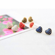 hot sale 2015 earring jewelry accessories New style fashion striped lovely peach heart stud earrings women