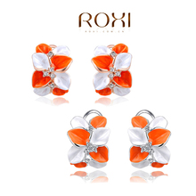 2 Colors Hot Sale Rose/ White Gold Plated Colorful Bright Flower Earrings with Crystal Fashion Enamel Jewelry 2015 2020431260a