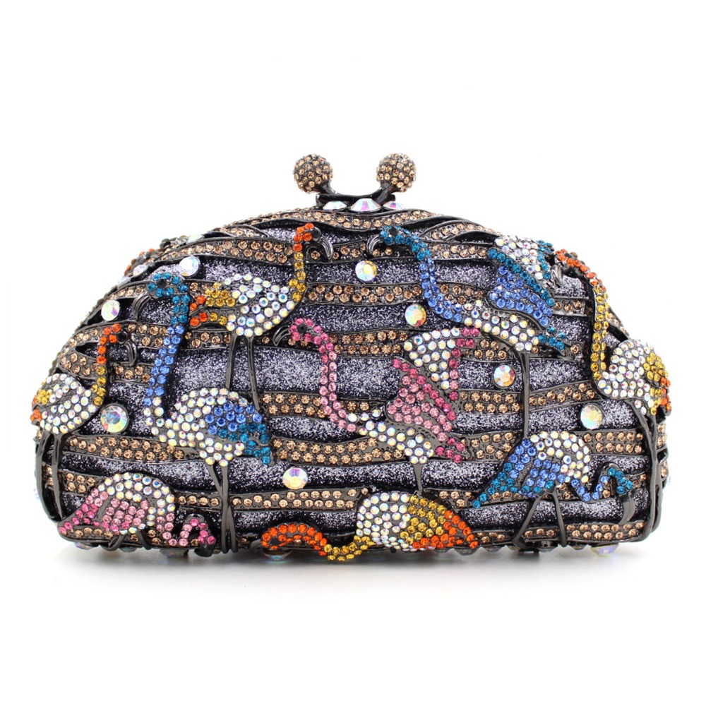 Shop Handbags at Wholesale Price Crane Pattern Crystal Clutches Online Hollow Out Unique Evening ...