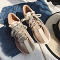 Korean New Spring Casual Women Fashion Sneaker Flat Trainer Shoes Lace Up Round Toe Patchwork Color