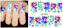 1 Sheet DIY Water Transfer Nail Decals Purple Flower Designs Watermark Nail Art Stickers Tattoos Decorations