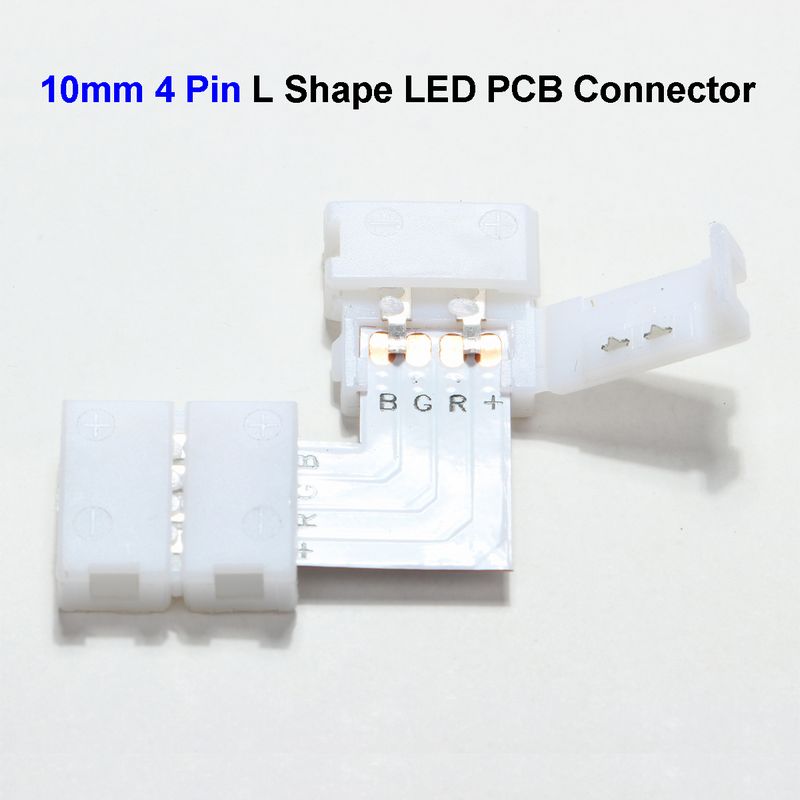 10mm 4 Pin L Shape 5050 LED Strip PCB Connector Adapter For SMD 5050 3528 RGB LED Strip No Soldering