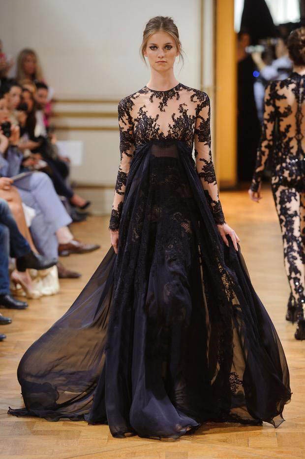 Dentelle noire longue robe de soirée élégante Zuhair Murad piste de bal Occasion spéciale robes 2016