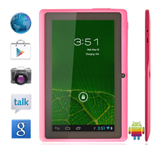 Free shipping 7″ Q88 Allwinner A33 Quadl Core 1.5GHz Six Colors Q88 7 inch Tablet PC 1024 x 600 Dual Camera 2500mAh