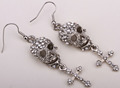 Skull skeleton cross dangle earrings for women biker punk crystal jewelry EM35 wholesale dropshipping