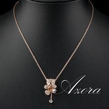 AZORA Cute Girl 18K Rose Gold Plated Rhinestones and Heart Shape Zircon Bear Jewelry Necklace TN0093