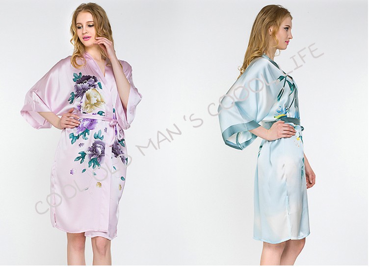 Summer Style Japanese Natural Silk Bathrobe 22