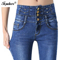 plus size S 6XL 2016 New European Style Skinny stitching High Waist Pencil Pants Women blue
