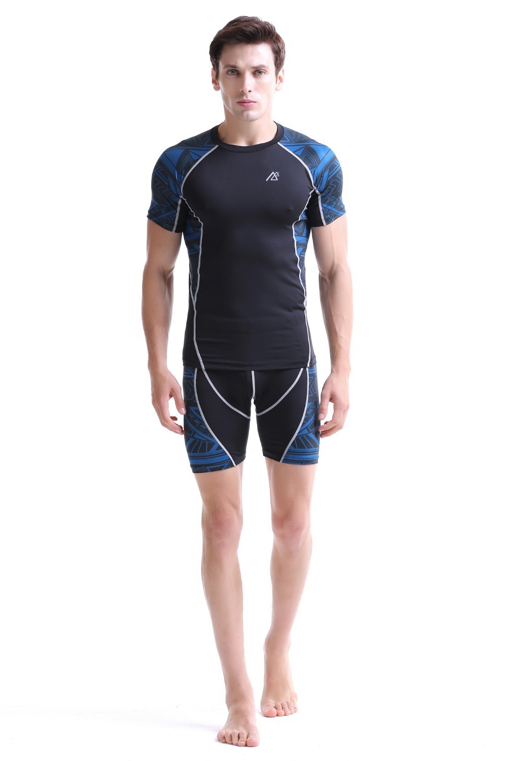 Men Short Compression Base Layer Surfing Fitness Exercise Shirts Running Trainning Gym Sportswear Shorts Blue C2S