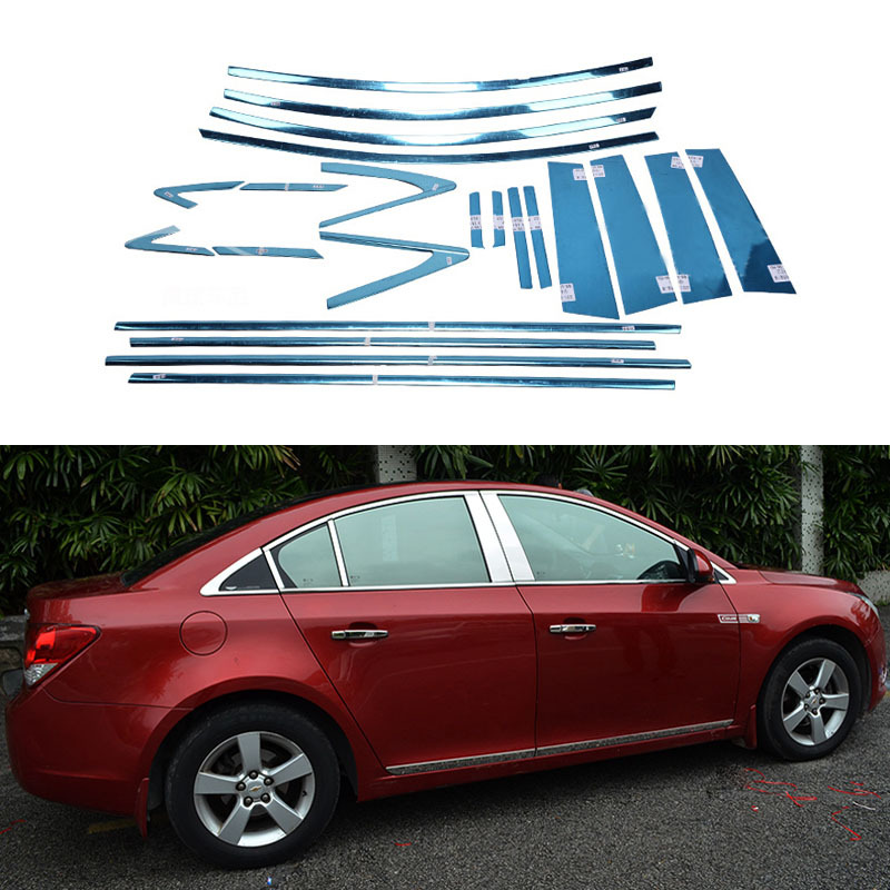 22pcs Stainless Steel Full Window Trim Front Triangle Decoration Strips For Chevrolet Cruze 2009 2010 2011 2012 2013 2014