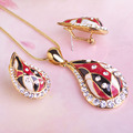 Dubai Style Red Enamel Tears Ivory Jewelry Sets 18K Gold Plated Prong Setting Crystal Necklace Earrings