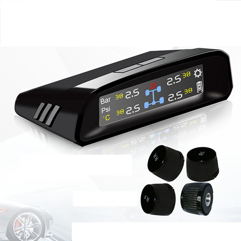 TPMS Tire Pressure Monitor System With 4 Wireless External Sensors Cigarette Lighter Solar Panel Display Temperature Alarm TPMS Tire Pressure Monitor System With 4 Wireless External Sensors Cigarette Lighter Solar Panel Display Temperature Alarm