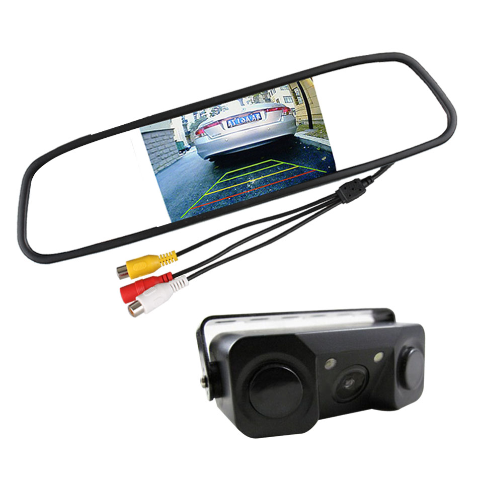 Sound Alarm Car Reverse Backup Video Mirror Monitor with HD Rear View Camera Parking Radar Parking Sensor Assistance System