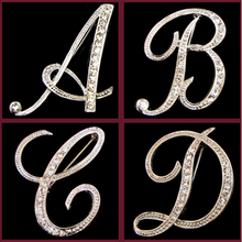 Fashion Jewelry Crystal Brooch Silver Plated Letter Brooches For Women Crystal Rhinestone Banquet Accessories Christmas Gift