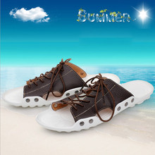 Casual Fashion Beach Shoe Men Sandals 2015 Summer Genuine Leather Slippers 3 Colors Size 38-43 Free Shipping