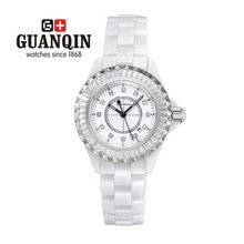 Origianl GUANQIN Top Brand Luxury New Quartz Watch Fashion Women White Ceramic Watches Waterproof Dress Lady Watches