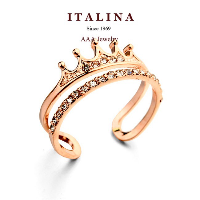 Top Quality Fashion Crown Ring Rose Gold Filled Austrian Crystal Paved Opening Female Ring Bague Jewelry