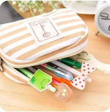 A1127 New 2014 Arrive Fashion Ladies Bag Striped Sailor Anchor Canvas Multifunction Pen Pocket Pencil Bags