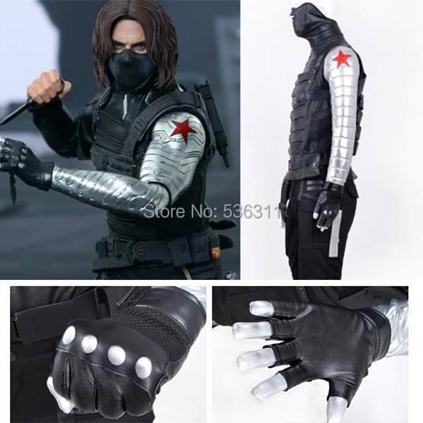 2014 halloween party costumes Captain America  The Winter Soldier Bucky cosplay costume set leather coat armor full clothing set