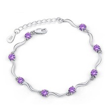White Brass 925 Sterling Silver chain Bracelets for Women Cubic Zircon Diamond female Bracelet Amethyst Sapphire Pattern jewelry