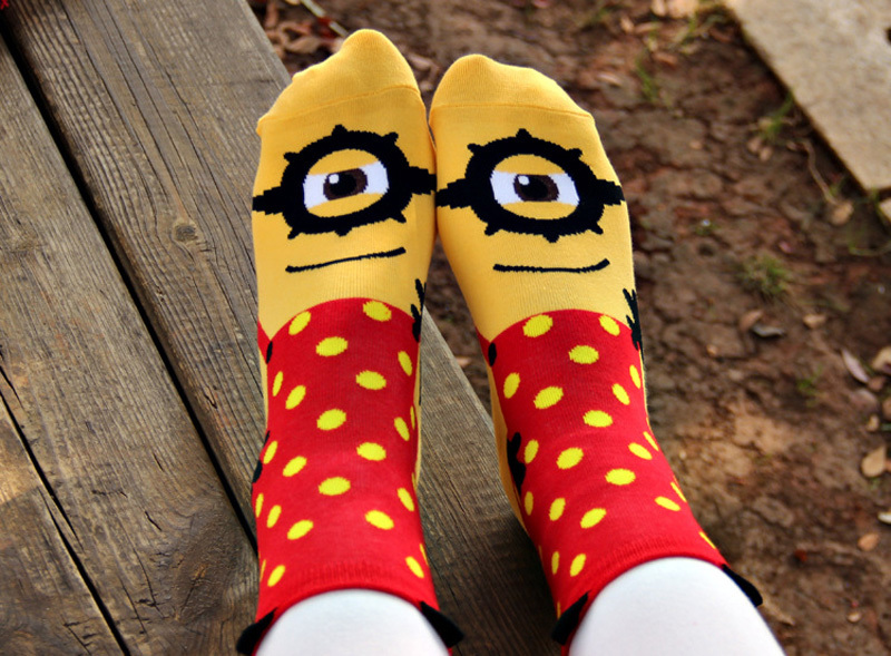 2015 Women\'s socks yellow Minions 3D cartoon printing socks 100% cotton cute summer Short sock high quality Bas chaussette femme (11).jpg