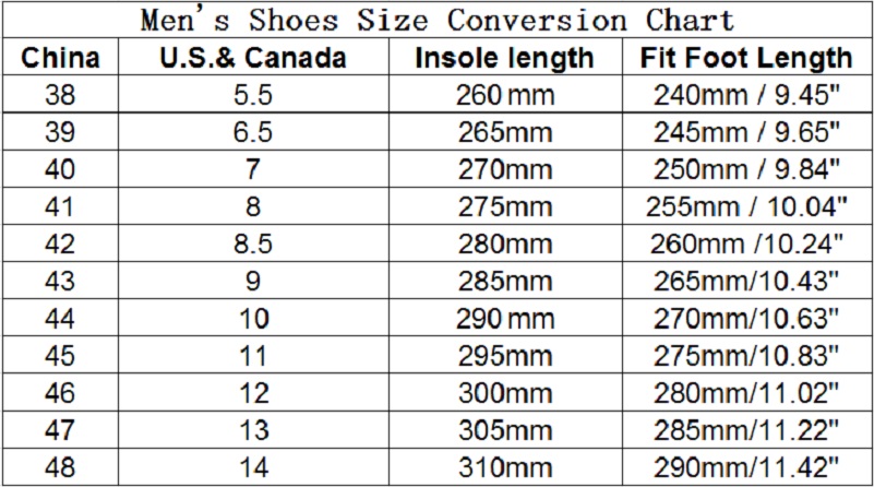 265 mm shoe size men's