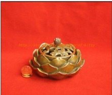 Fancy Chinese bronze red copper lotus incense Statue 100% free shipping