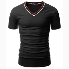 New 7 Colors Solid Men’s Summer Cuffs V-Neck Collar T-Shirt Camisetas Hombre Casual Outdoor Sports Tops Tees Fitness T Shirt Men