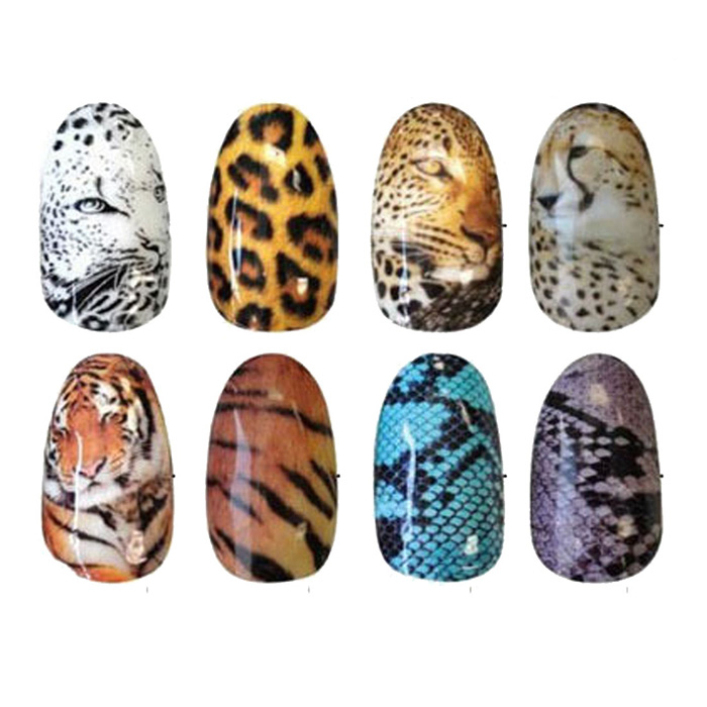 Modern 8sheets Tiger Snakeskin Leopard Pattern Water Decals Transfer nails Stickers on Nail Art Fingernails Decoration