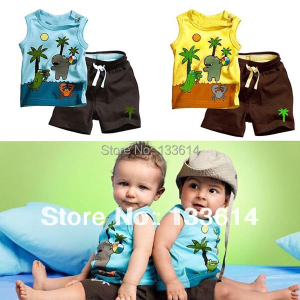 Toddlers Boy s Outfits Clothes Set Coconut Tree Pattern Sleeveless Tops Pants 0 3Y Free Drop