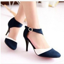 2016 hot selling sexy big size(3 to 12) buckle-strap patchwork nubuck leather cover heel 8.5cm high heeled shoes red/blue/black