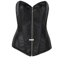 Sexy Women Zipper Steampunk Corselet Strapless Waist Training Leather Corset Body Shapewear Bustier Overbust Corset