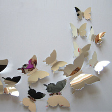 12Pcs Vinyl 3D Removable Decorative Silver Butterflies Wall Stciker For Kids Room Christmas 3D Art Wall Decals Home Decor