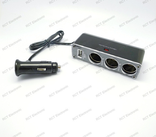triple socket car plug charger USB