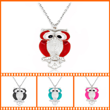 2016 Hot Sale Crystal Owl Pendant Necklace Vintage Gold Long Chain Rhinestone Animal Necklace Women Costume