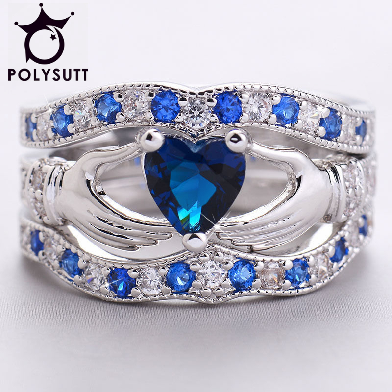 holding the created love heart aaa cz crown wedding ring sets silver color blue crystal irish - Wedding Rings Sets Cheap holding the created love heart aaa cz crown wedding ring sets silver color blue crystal irish - Wedding Rings Sets Cheap