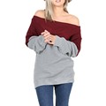 Women Fashion Slack Neck Multi color Splice Patchwork Color Long Sleeve Knit Pullover Sweater