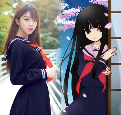 Японского аниме ад девушка енма ай Jigoku Shoujo косплей школьная форма девушка(China (Mainland))