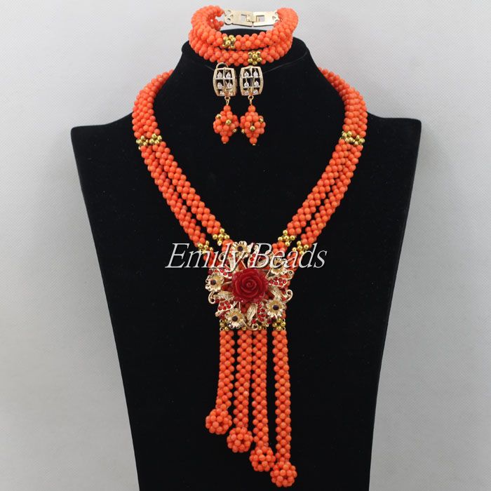 2015 Hot Handmade African Wedding Nigerian Beads Jewelry Set Coral Beads Jewelry Set Bridal Necklace Jewelry Free Shipping CJ468