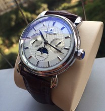 Marca de lujo de cuero de moda hombres de acero inoxidable VC movimiento automático reloj para hombre auto viento relojes de pulsera mecánicos