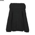 Women Black and White Off the Shoulder Loose Knitted Sweater 2016 Spring Autumn Fashion Casual Slash