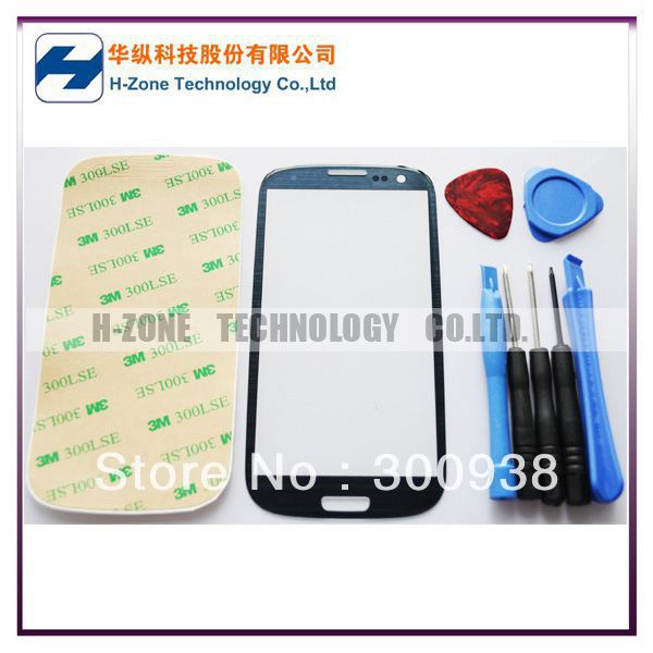 Freeshipping Pebble Blue Front Outer Lens Glass Screen For Samsung Galaxy S3 SIII i9300 Replacement+Tools+Adhesive