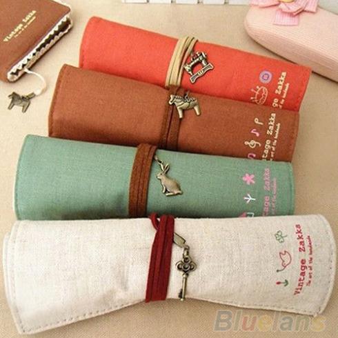 Fantastic !!! HOT Canvas Bag Holder Wrap Roll Up Stationery Pen Brushes Makeup Pencil Case Pouch