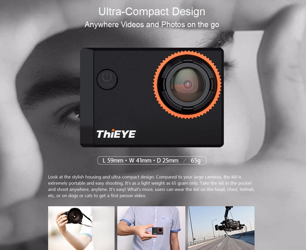 THIEYE I60 WIFI 1080P 60FPS 12MP LCD ACTION CAMERA SPORTS CAMERA WITH WATERPROOF HOUSING 3