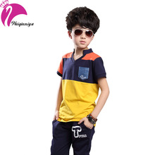 Summer Boys Clothing Sets 2016 Fashion New Brand Cotton Patchwork Tops+Casual Pants Suits Kids Tracksuit Infantis Hot