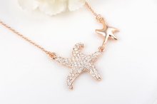 ROXI Christmas Gift Fashion Jewelry Rose Gold Plated Statement Double Starfish Necklace For Women Party Wedding