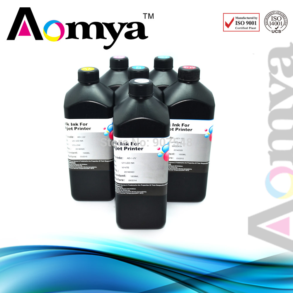 Aomya 5 PCS UV LED Ink for Printing on Soft Materials 5x1000ml Cyan Yellow Magenta Black
