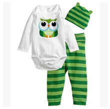Baby boy fashion style 3pcs(Long-sleeved Romper+hat+pants)baby boy clothes 2015 new character clothing set baby boy Freeshipping